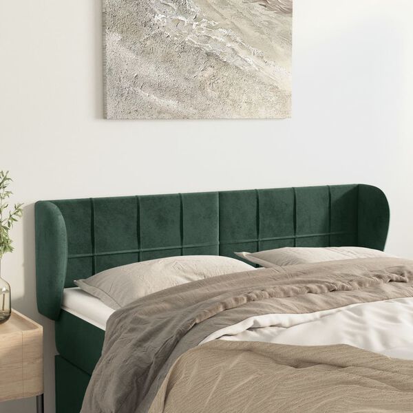 vidaXL Cabeceira de cama c/ abas veludo 147x23x78/88cm verde-escuro