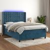 vidaXL Cama box spring c/ colch&atilde;o/LED 140x190 cm veludo azul-escuro
