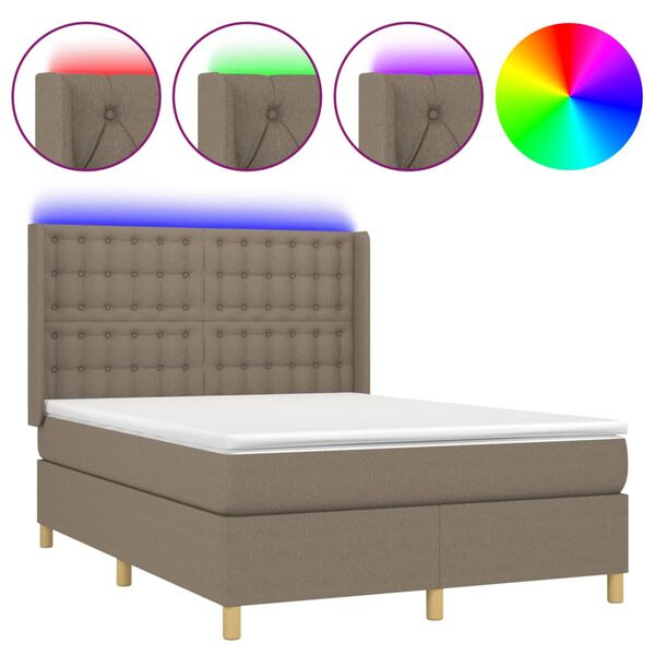vidaXL Cama box spring colch&atilde;o/LED 140x190cm tecido cinza-acastanhado