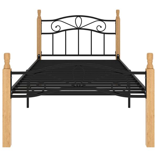 vidaXL Estrutura de cama 90x200 cm metal/madeira carvalho maci&ccedil;a preto