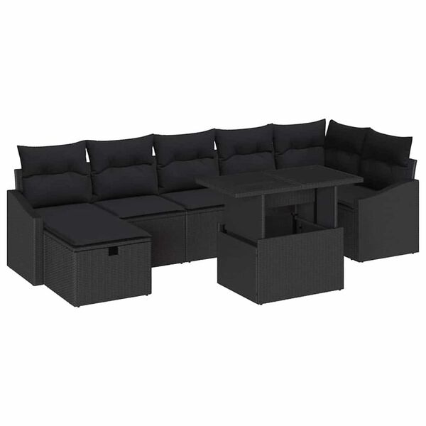 vidaXL Conjunto de Sof&aacute; de Jardim 8 pcs Preto vime PE