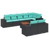 vidaXL Conjunto de sof&aacute; de jardim de 9 pe&ccedil;as com almofadas em rattan sint&eacute;tico preto