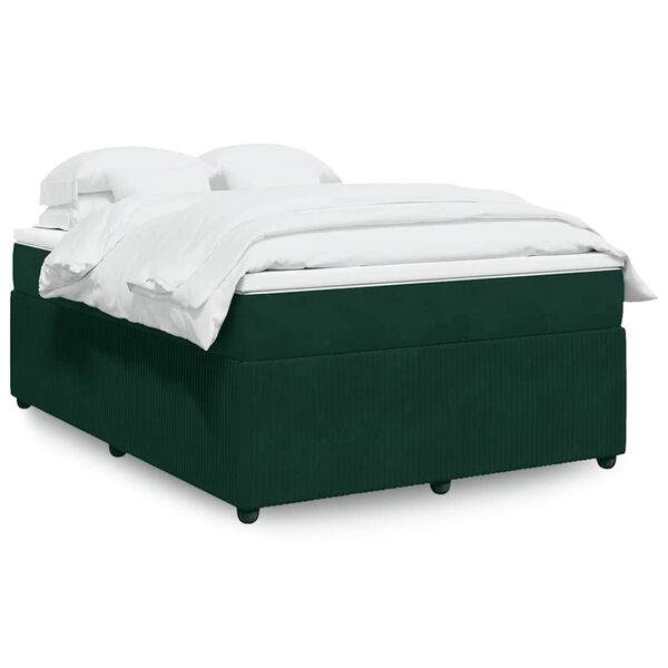 vidaXL Cama com molas/colch&atilde;o 160x200 cm veludo verde-escuro