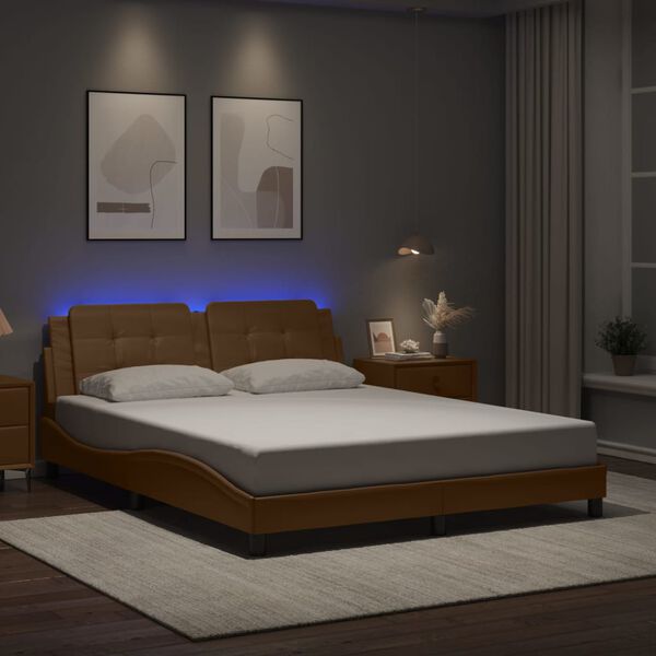 vidaXL Estrutura de cama com LED sem colch&atilde;o Zadar 160x200 cappuccino