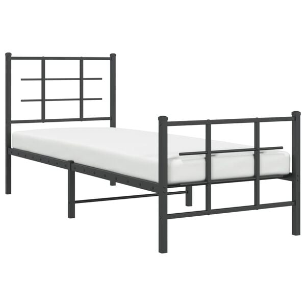 vidaXL Estrutura de cama com cabeceira e p&eacute;s 75x190 cm metal preto