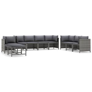 vidaXL 10 pcs conjunto lounge de jardim c/ almofad&otilde;es vime PE cinzento