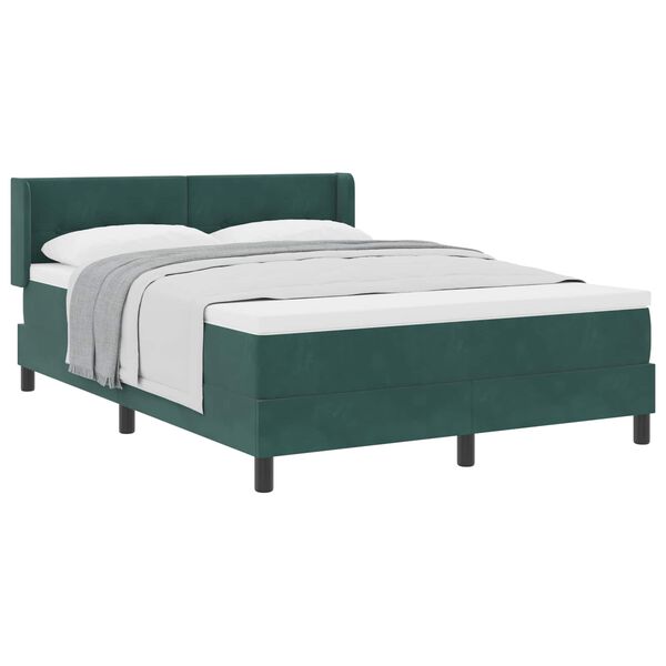 vidaXL Cama Box com cabeceira Manual Verde Escuro 190 x 140 cm Veludo