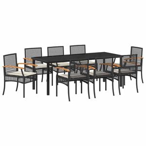 vidaXL Conjunto de Jantar para Jardim 9 unid. Preto Vime