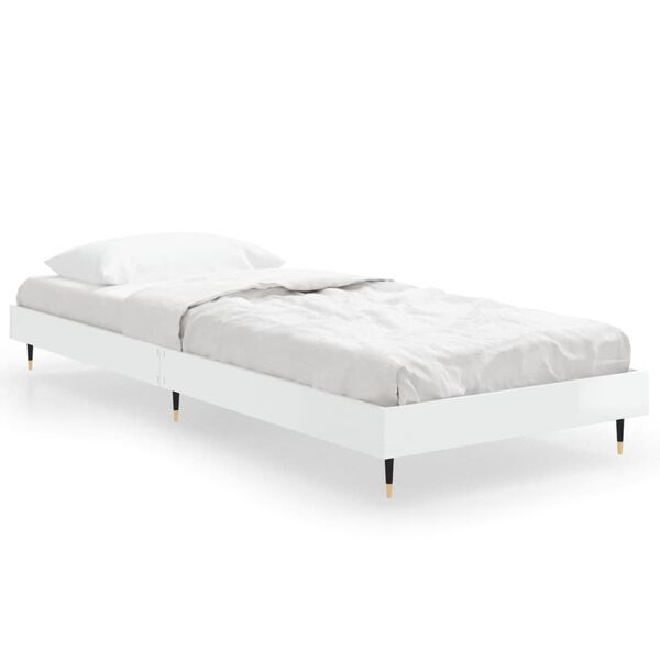 vidaXL Estrutura cama 75x190 cm derivados de madeira branco brilhante