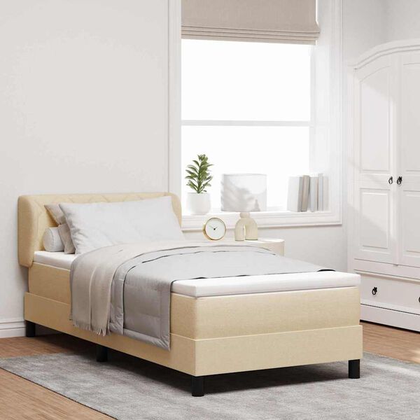 vidaXL Cama Box com colch&atilde;o com cabeceira Creme 90 x 190 cm tecido
