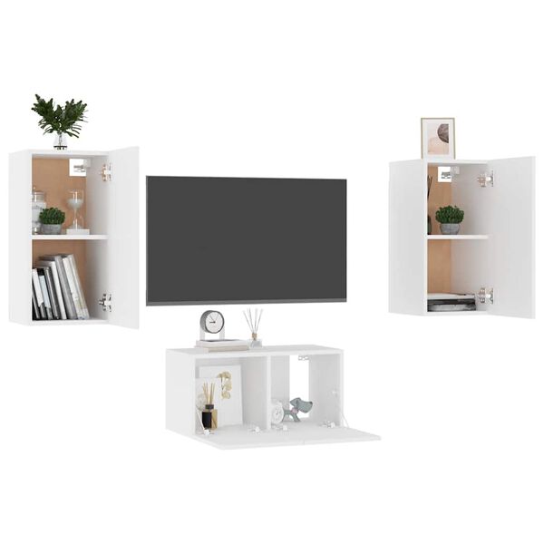 vidaXL 3 pcs conjunto de m&oacute;veis de TV derivados de madeira branco