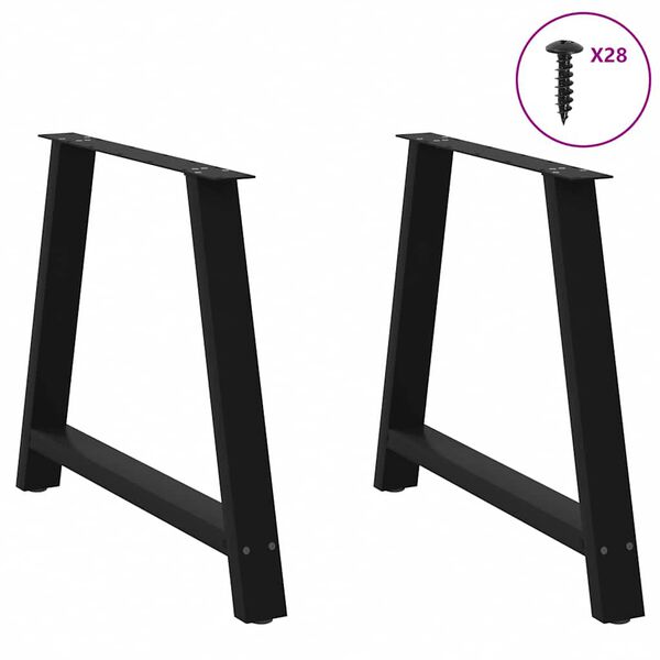 vidaXL Pés para mesa de jantar em formato A, 2 peças, preto, 100x(72-73) cm, aço
