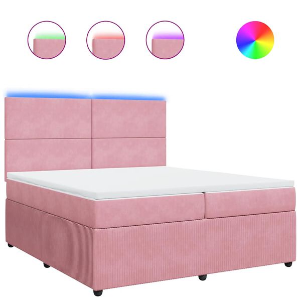 vidaXL Cama com molas/colch&atilde;o 200x200 cm veludo rosa