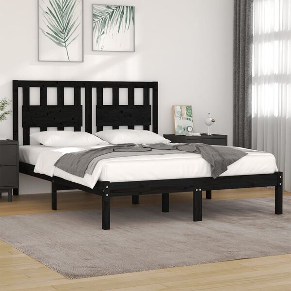vidaXL Estrutura de cama super king 180x200 cm pinho maci&ccedil;o preto