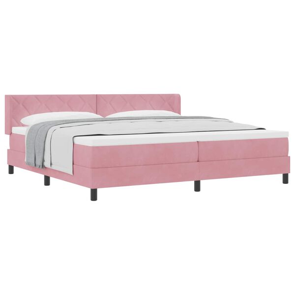 vidaXL Cama Box com colch&atilde;o com cabeceira Rosa 200 x 200 cm Poli&eacute;ster