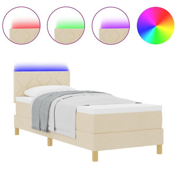 vidaXL Cama Box Spring LED com colch&atilde;o Creme 80 x 200 cm tecido