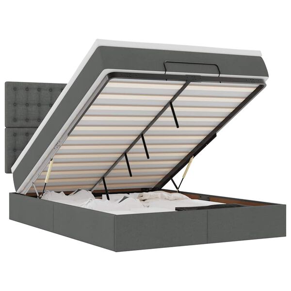 vidaXL Estrutura de cama otomana com colch&atilde;o 140x190cm cinzento escuro