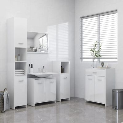 vidaXL 4 pcs conjunto de móveis de casa de banho branco brilhante