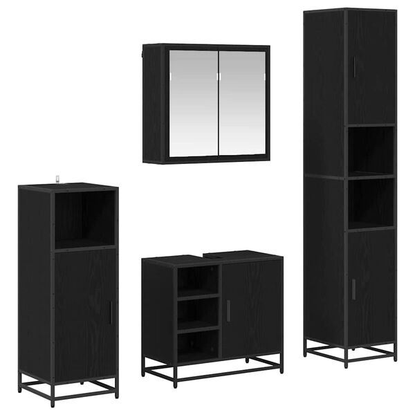 vidaXL Conjunto de M&oacute;veis para Banheiro com porta 4 pcs Carvalho Preto