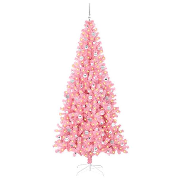 vidaXL &Aacute;rvore de Natal com 300 LEDs com suporte Rosa 240 cm PVC