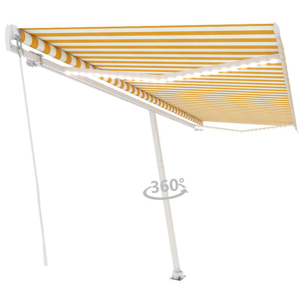 vidaXL Toldo retrátil manual com LED 500x350 cm amarelo e branco