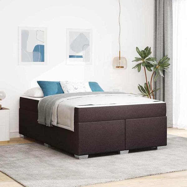 vidaXL Estrutura da Cama com colch&atilde;o Marrom Escuro 140 x 200 cm tecido