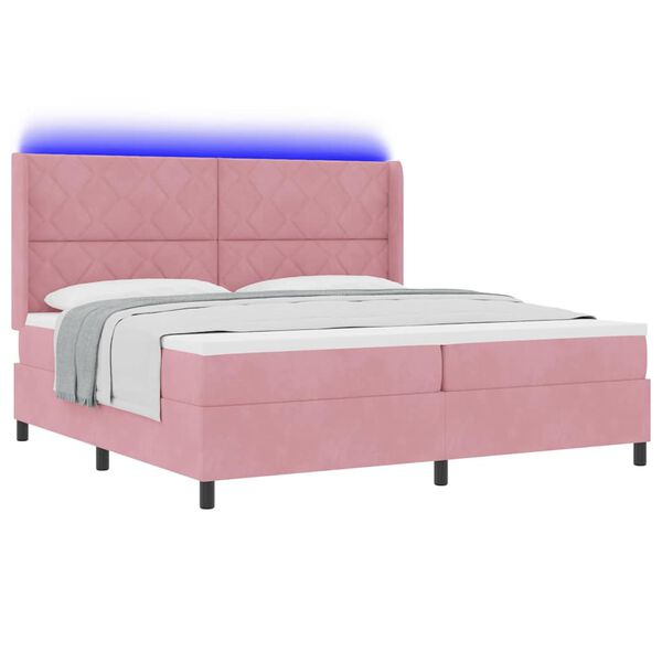 vidaXL Cama Box com colch&atilde;o com led Rosa 200 x 200 cm Veludo