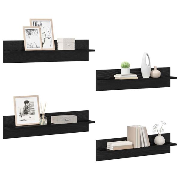vidaXL Prateleiras de Parede 4 pcs Carvalho Preto 80 x 11,5 x 18 cm