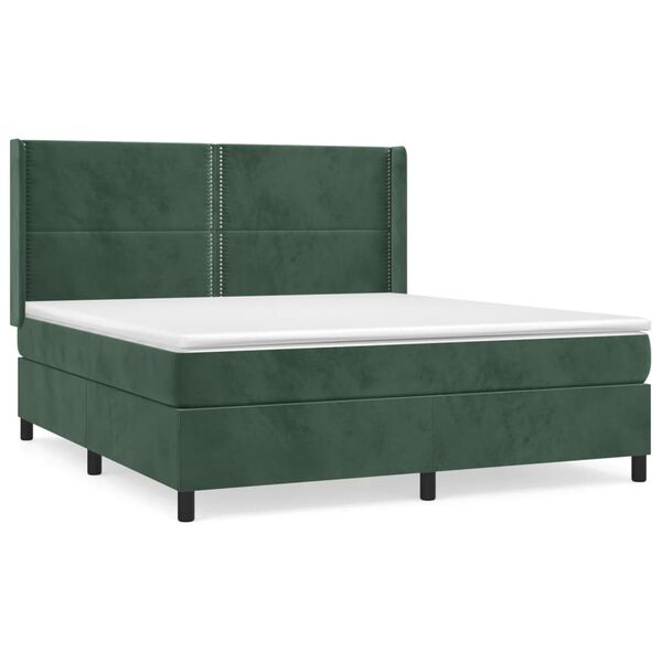 vidaXL Cama com molas/colch&atilde;o 180x200 cm veludo verde-escuro
