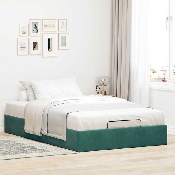 vidaXL Otomano Bed Frame No Colch&atilde;o Verde Escuro 120x200 cm Veludo