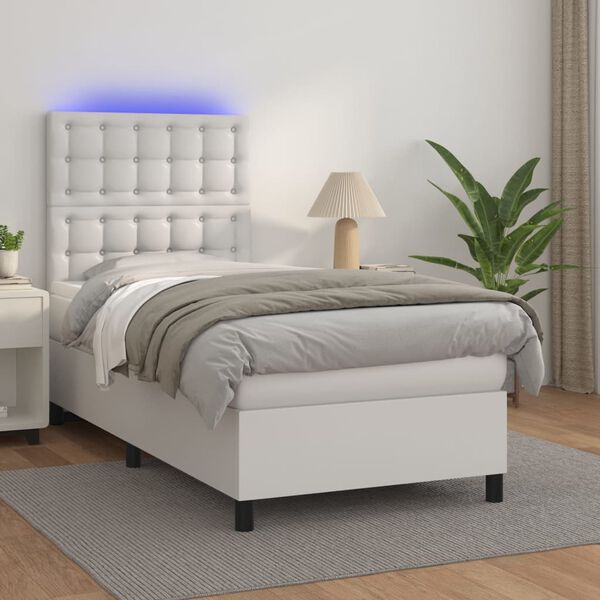 vidaXL Cama box spring c/ colch&atilde;o/LED 80x200cm couro artificial branco