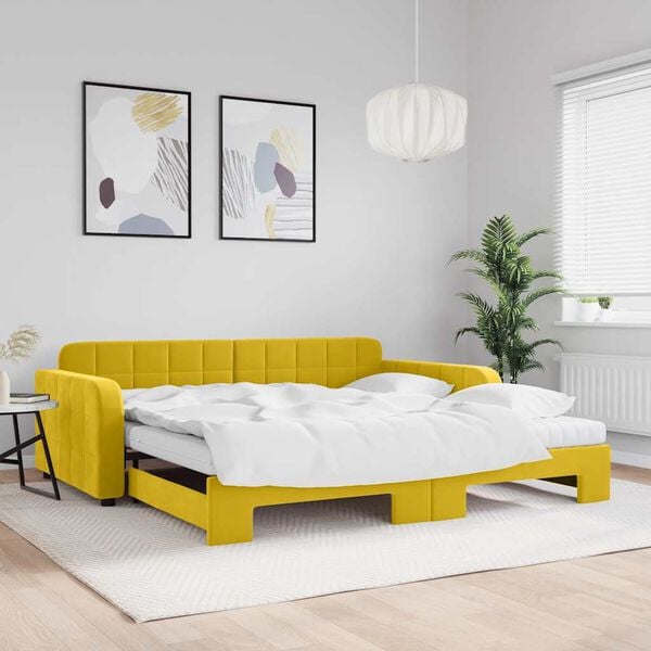 vidaXL Sof&aacute;-cama com gavet&atilde;o e colch&otilde;es 100x200 cm veludo amarelo