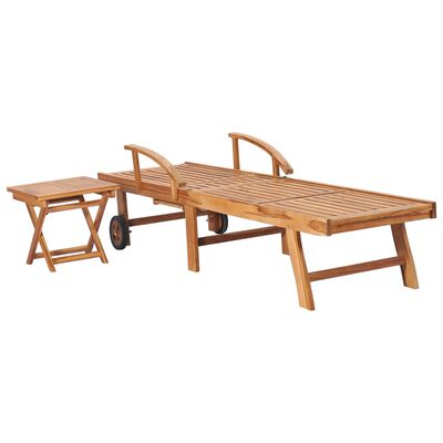 vidaXL Espreguiçadeira com mesa e almofadão madeira de teca maciça