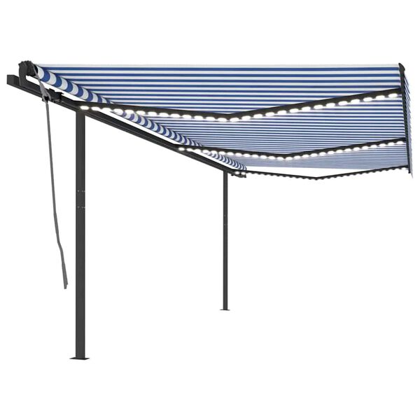 vidaXL Toldo autom&aacute;tico c/ LED e sensor de vento 6x3 m azul e branco