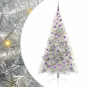 vidaXL &Aacute;rvore de Natal Artificial Pr&eacute;-iluminada Prateado 210 cm PET