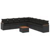 vidaXL 10 pcs conjunto sof&aacute;s de jardim c/ almofad&otilde;es vime PE preto