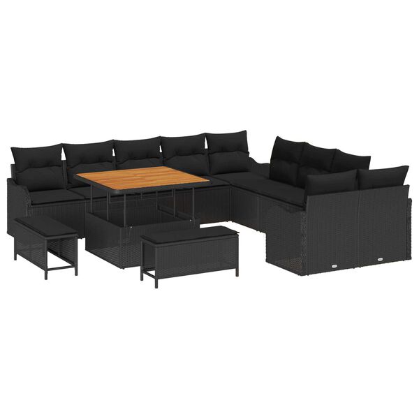 vidaXL Conjunto de Sof&aacute; de Jardim com almofada 13 pcs Preto