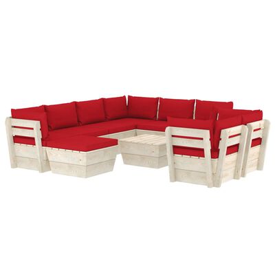 vidaXL 10 pcs conjunto lounge de paletes + almofadões madeira de abeto