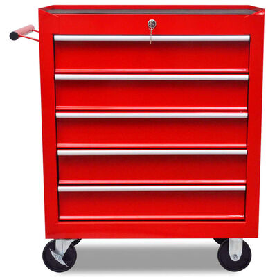 Carinho de ferramentas com 5 gavetas para oficina, vermelho