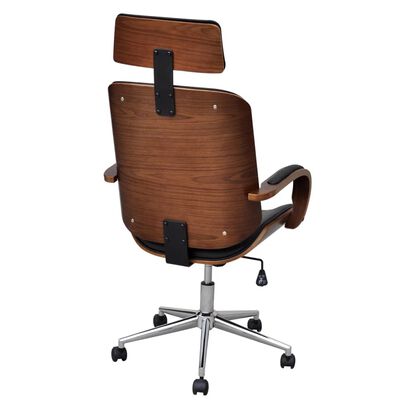 vidaXL Cadeira giratória c/ apoio de cabeça madeira curvada/couro art.