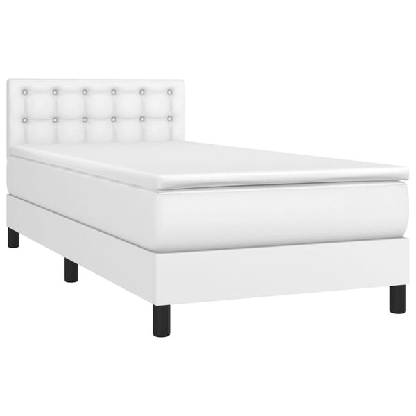vidaXL Cama com molas/colchão 100x200 cm couro artificial branco