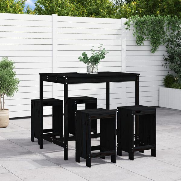 vidaXL 5 pcs conjunto de bar para jardim pinho maciço preto
