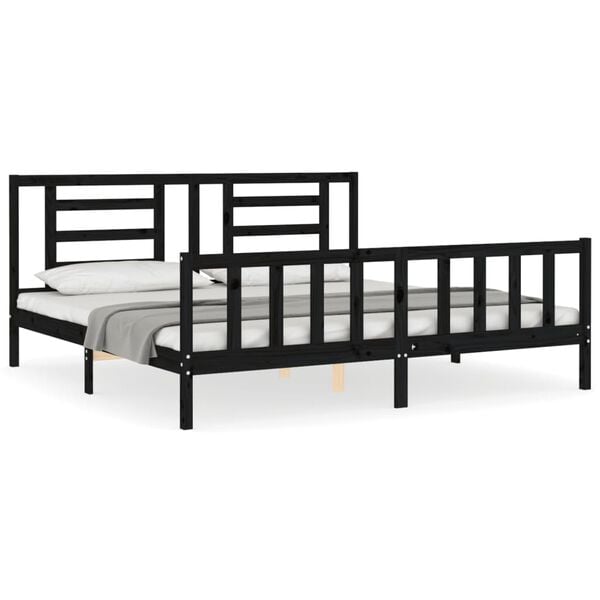vidaXL Estrutura cama Super King Size c/cabeceira madeira maci&ccedil;a preto