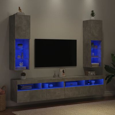 vidaXL Móveis de TV com luzes LED 2 pcs 30,5x30x102cm cinzento cimento