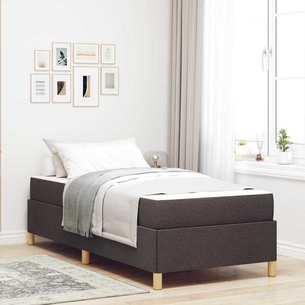 vidaXL Estrutura da Cama com colch&atilde;o Marrom Escuro 90 x 190 cm tecido