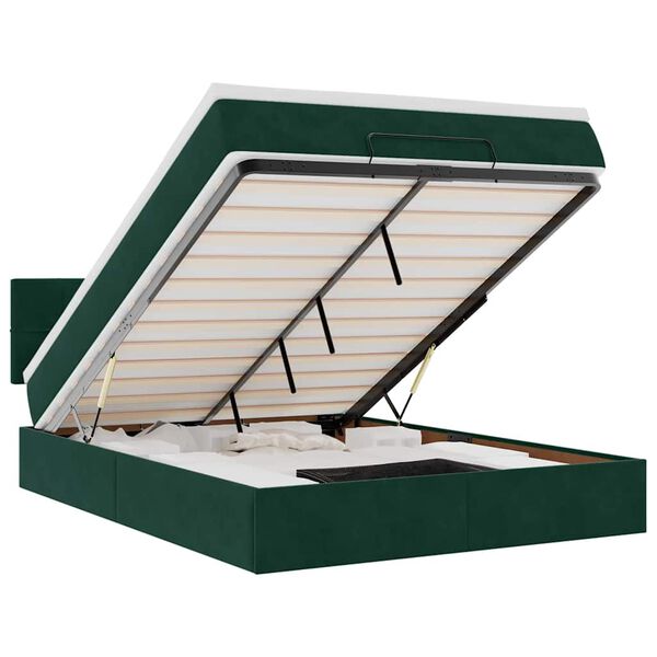 vidaXL Estrutura de cama otomana com colch&atilde;o 140x200 cm verde escuro