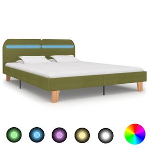vidaXL Estrutura de cama com LED sem colchão 150x200 cm tecido verde
