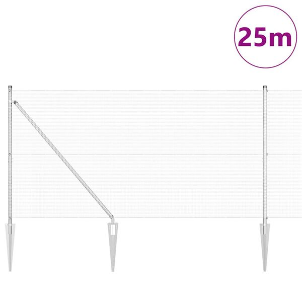 vidaXL Poste de Cerca Prateado 25 x 1,2 m (malha de 12 x 12 mm) A&ccedil;o