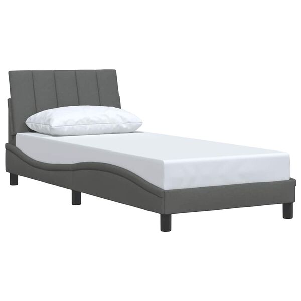 vidaXL Estrutura de cama sem colch&atilde;o Hanko 90x200 cm tecido cinzento-escuro