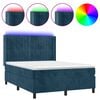 vidaXL Cama box spring c/ colch&atilde;o/LED 140x190 cm veludo azul-escuro